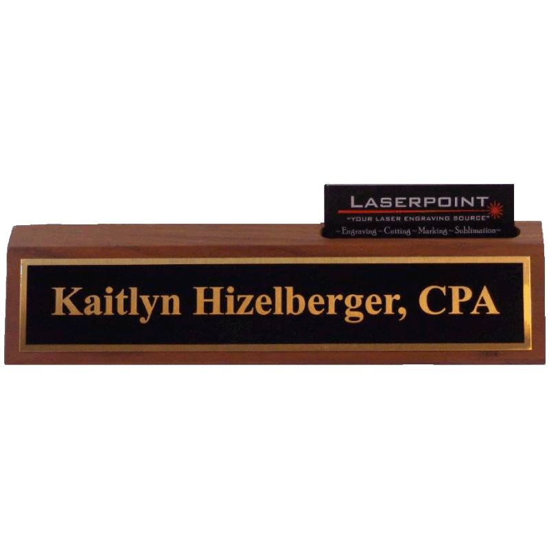 Desk Wedge With Nameplate Walnut 10 With Business Card Holder
